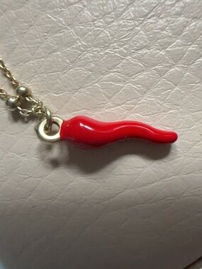 Red Pepper Charm Necklace with Gold Over 925 Silver Chain